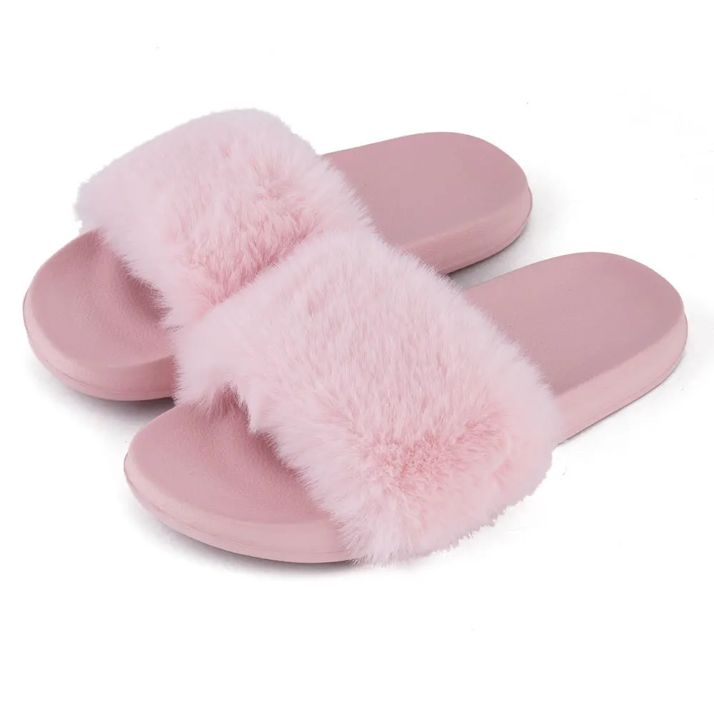 Wholesale women outdoor comfort furry summer flat sandals ladies shoes with sunday angora yarns