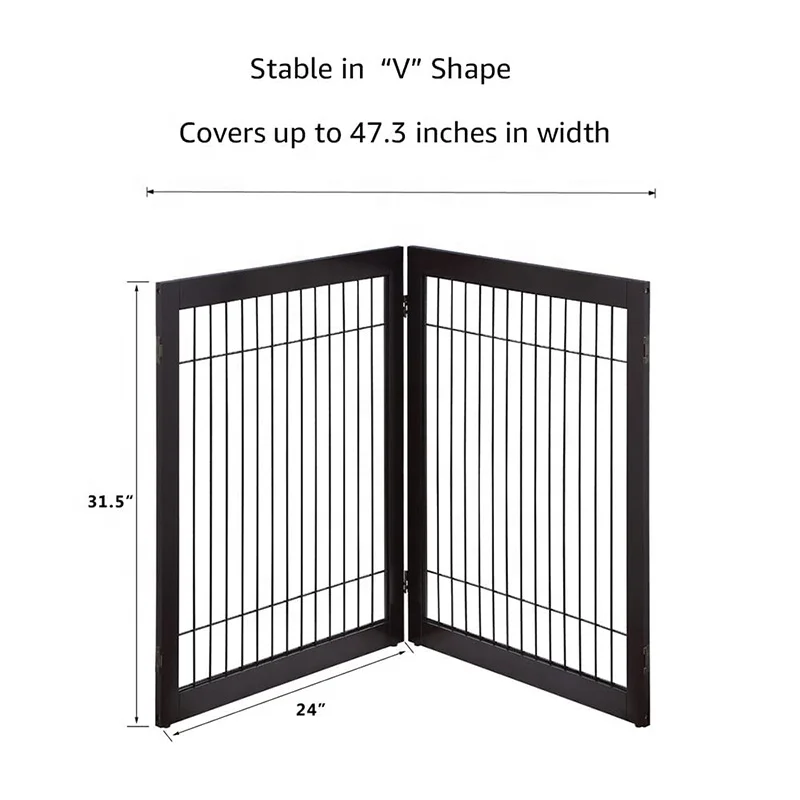 Custom Foldable Wood and Wire Indoor Safety Gate Stairs Guard Railing Fence Pet Dog Door Wooden Dog Playpen with Support Feets