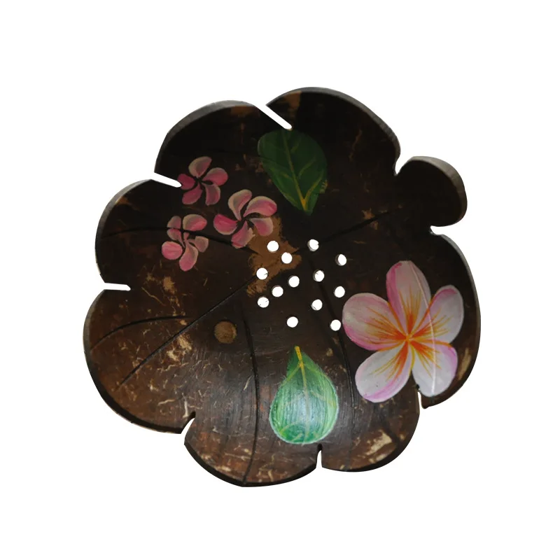 Creative Soap Dish Coconut Shell Flower Pattern, Handmade Lovely Leaf Cartoon Shapes Soap Dispenser Holder