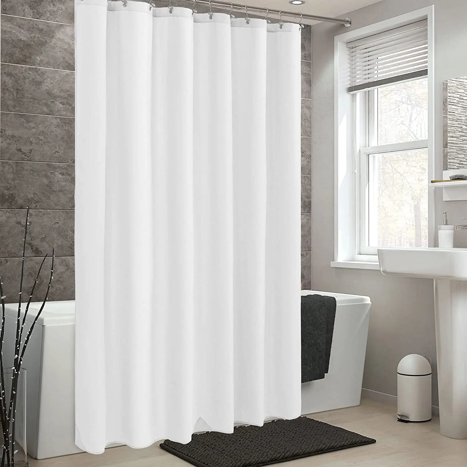 Basic plain Solid color shower curtain polyester Grey or Ivory waterproof fabric shower curtain liner