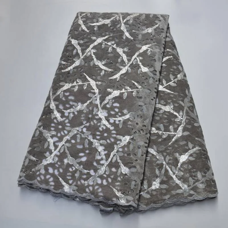 AG6798  african embroidery blue flower wedding net velvet sequin lace fabric with velvet and sequences