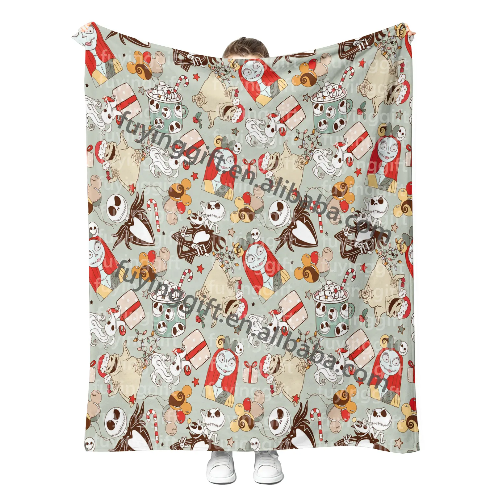 Nightmare Before Christmas Blankets Halloween Plush Throw Custom Seamless Pattern Print Fleece Flannel Cushion Blanket