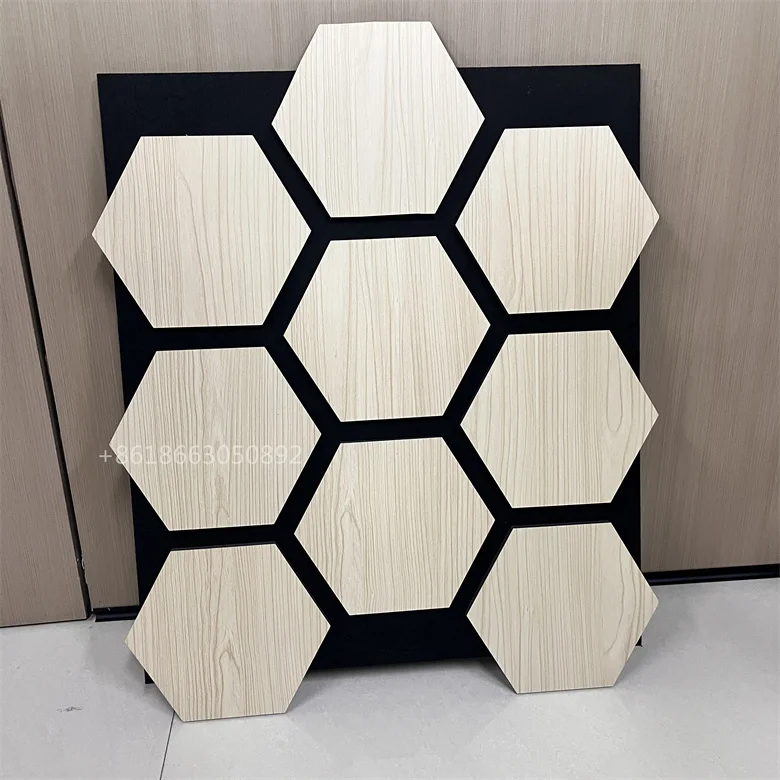 Manufacturer Hexagonal acoustic panels Polyester Fiber Board polyester acoustic panel Soundproof wood acoustic MDF akupanel