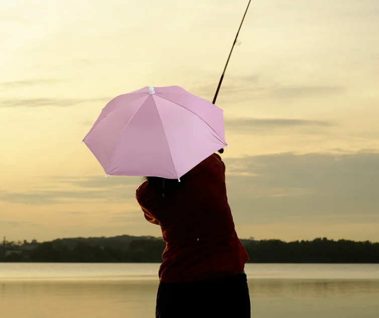 Wholesale head Umbrella Hat Headwear Umbrella for Fishing Hiking Beach Camping Head Hats outdoor sun-proof custom logo