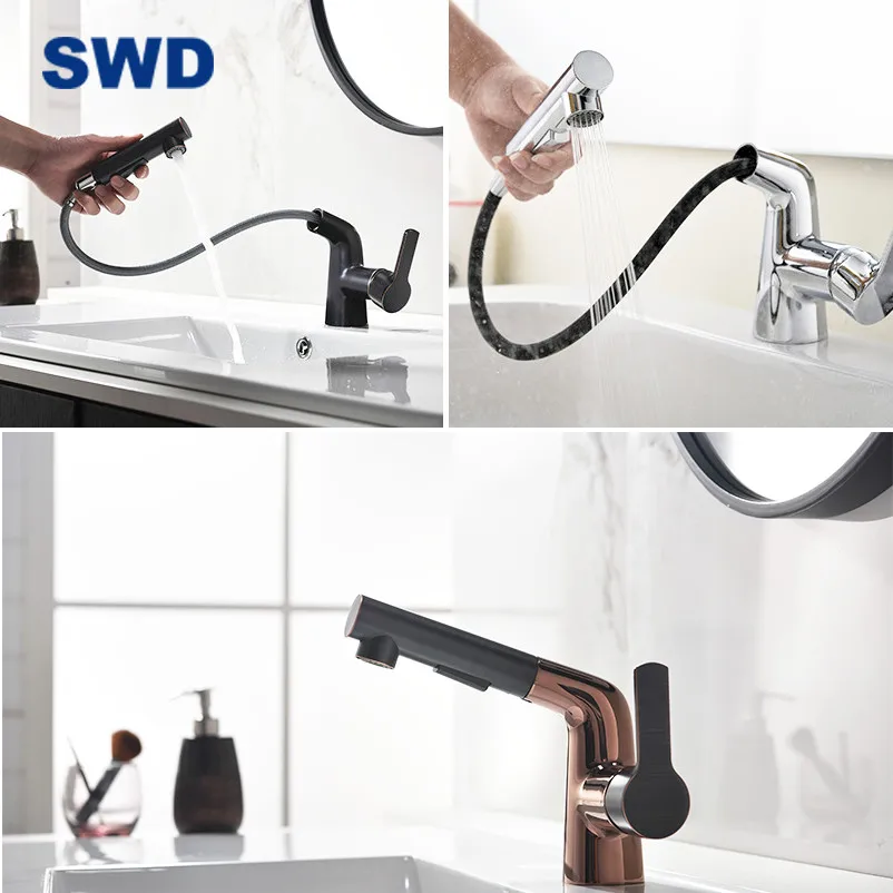 Bathroom Chrome Pull Out Press Zinc Brass Wash Basin Faucet Mixer Hot Cold Water Tap Faucets List