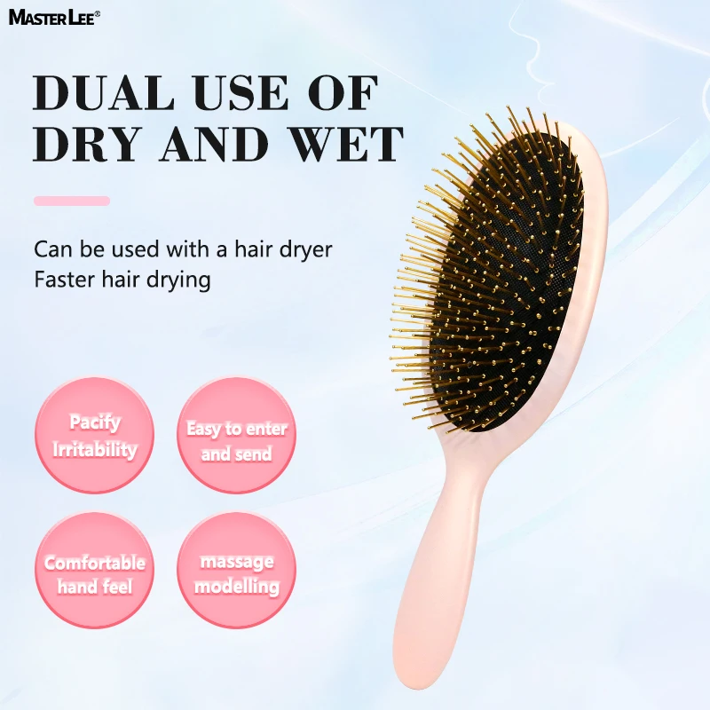gilt magic powder soft matte Gold/Silver steel needle  teeth extension massage detangling hair brushes Wet Dry Brush