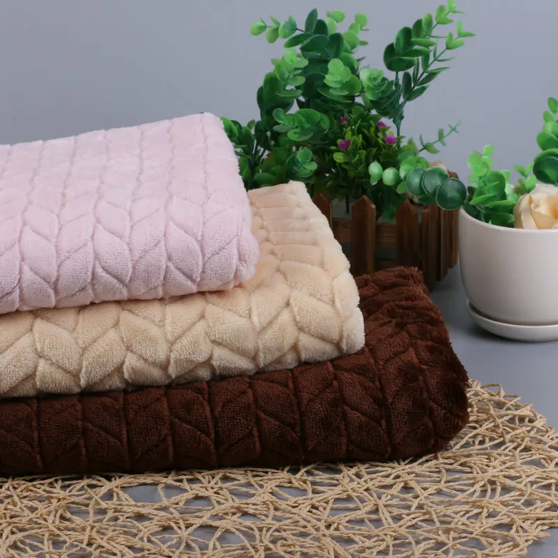 Jacquard Flannel Fleece Fabric Pure Color Strip Drawing Offset Printing Home Autumn Winter Home Toys Knitted Fabric