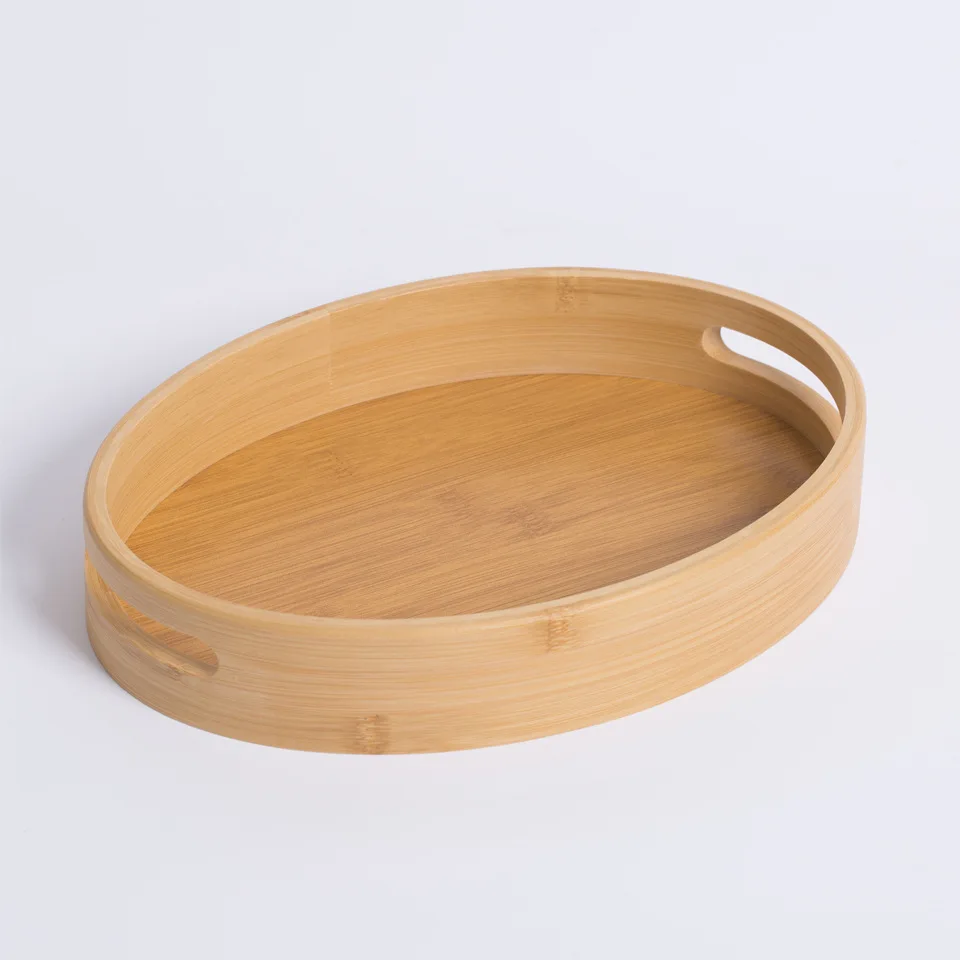 Custom Hotel Restaurant Tray Decoration Oval Shape Tray Bamboo Serving Tray With Handles