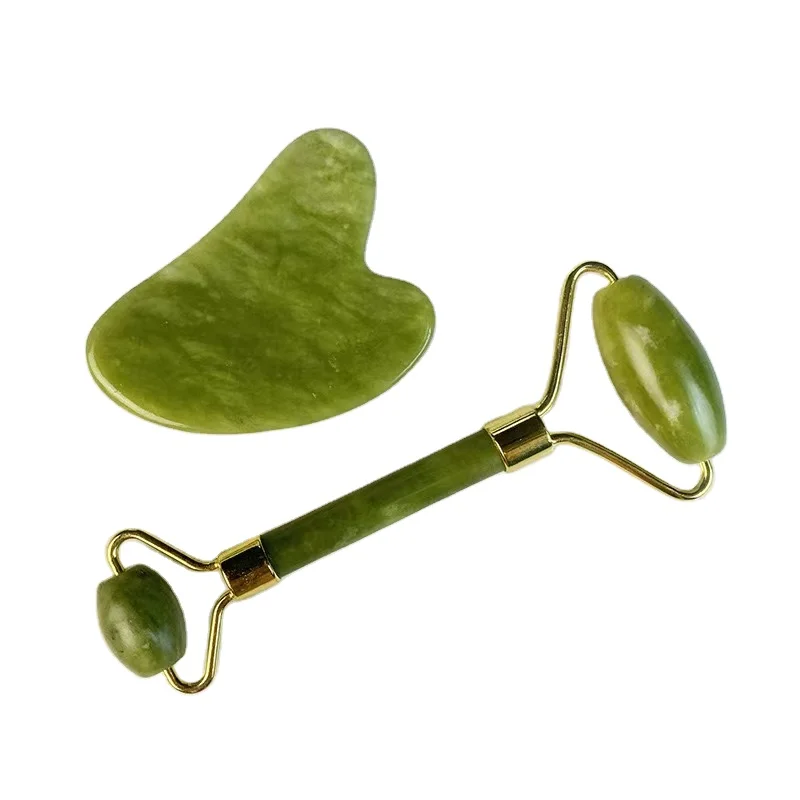 New green Skin Massager Natural Xiuyan Jade roller Custom Facial Green For Face Roller Jade with box