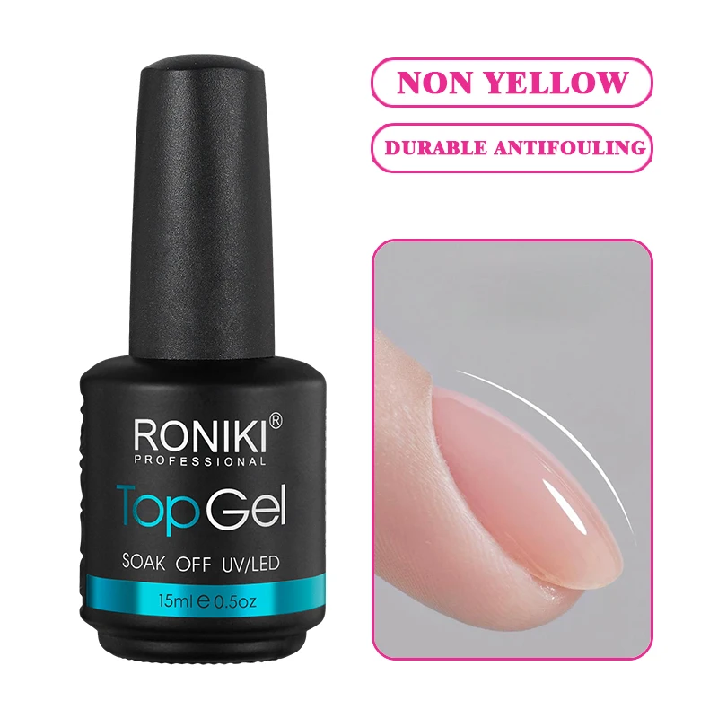 RONIKI no wipe nail top coat best bulk wholesale private label nail uv gel non yellow durable antifouling gel polish