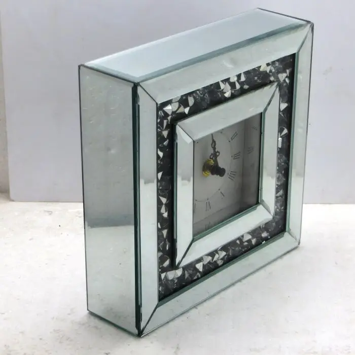 silver glass crystal mirror diamond decorative table clock