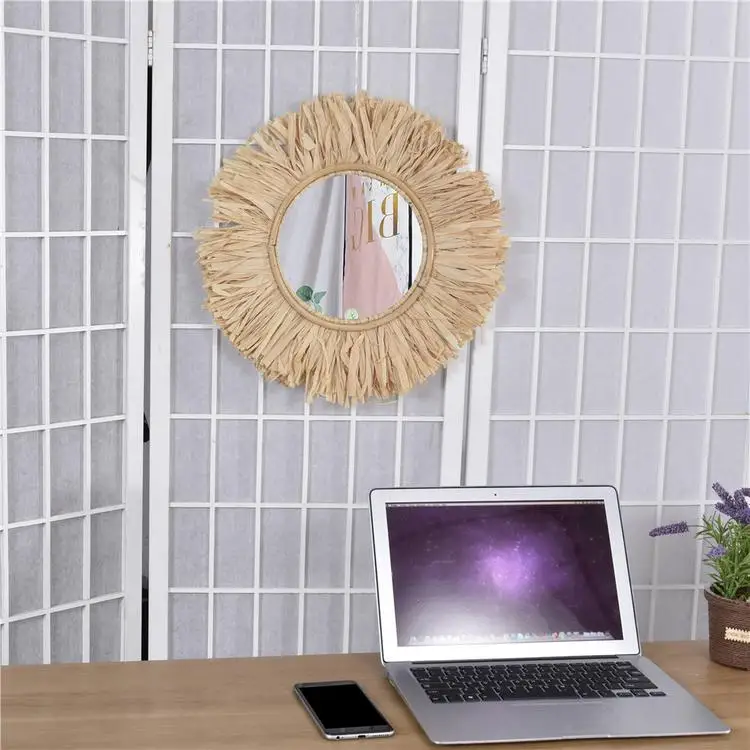 
Hanging Wall Mirror Round Handmade Boho Mirror Moroccan Style Art Decor for Apartment Living Room Bedroom Dorm Entryways 