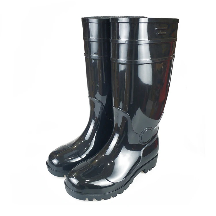 China cheaper price S5 Approved Steel Toe steel sole shining Safety PVC Rain Boots for worker