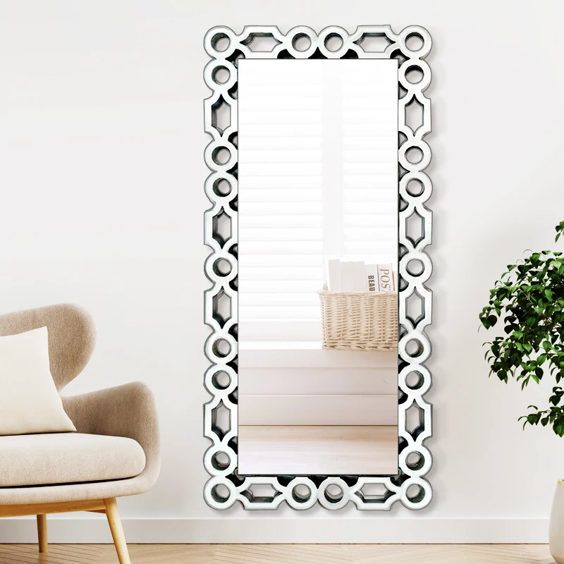 Modern Rectangle Bedroom Full-Length Mirrors Silver Stand Up Mirror Large