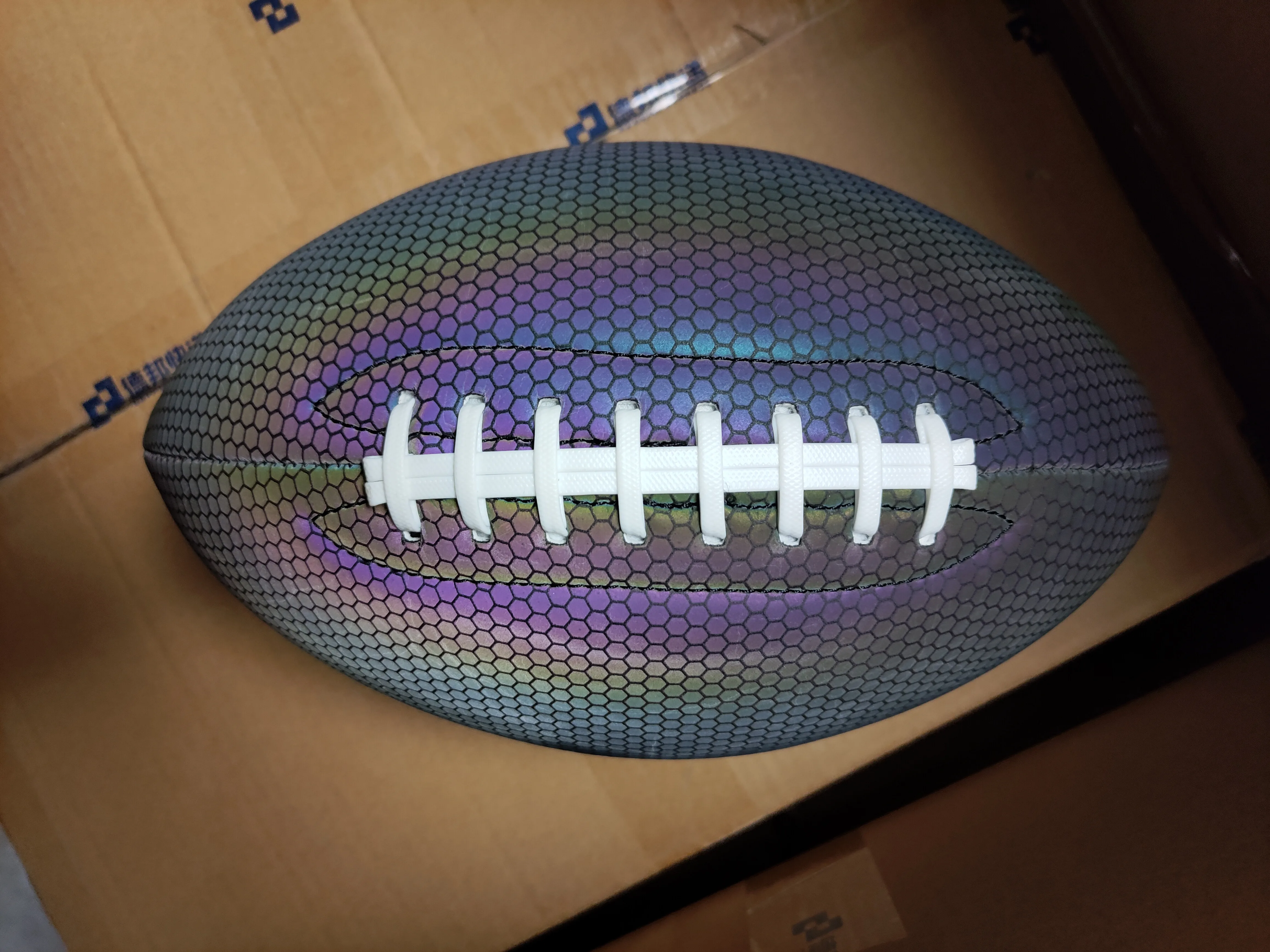 Custom logo luminous reflection holographic soccer ball rugby ball lit football luminous football factory OEM made in China