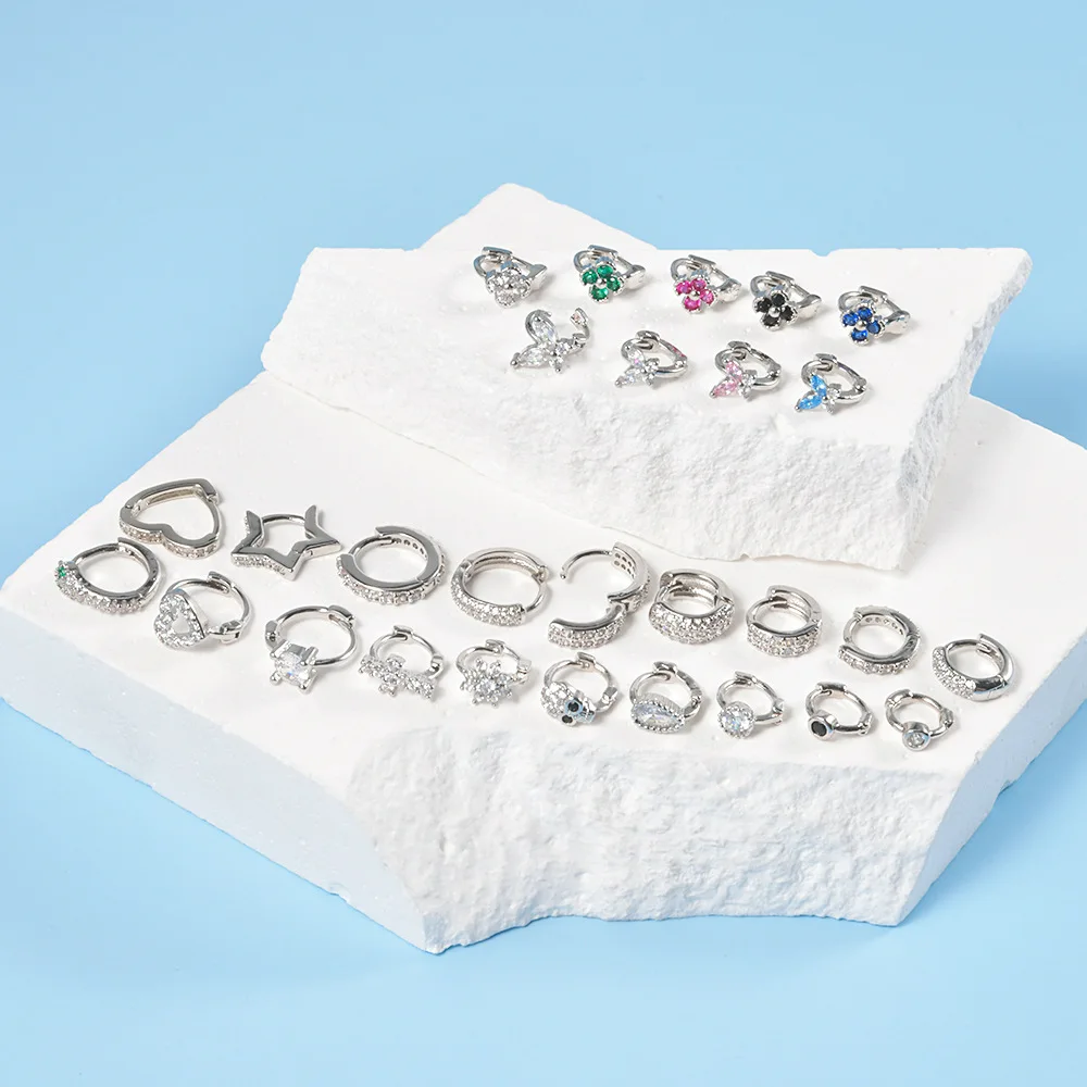 YICAI New Stainless Steel White CZ Skull Flower Diamond Huggie Hoop Earrings For Women Butterfly Zircon CZ Cartilage Piercing