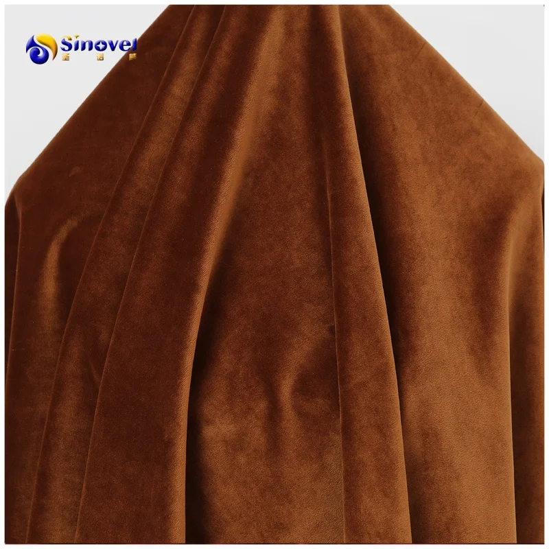 Sinovel 100% polyester knitted curtain sofa cushion plush velvet fabric for garments clothes sofa living room