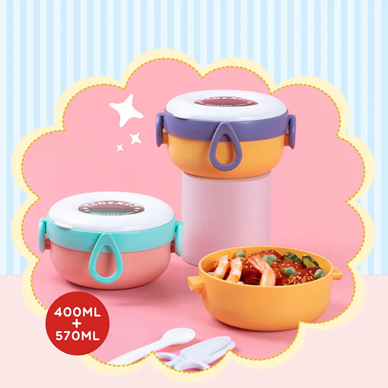 MAIMAI Baby food bowl portable stainless steel insulated lunch box cute fresh-keeping food bento box Children tableware set