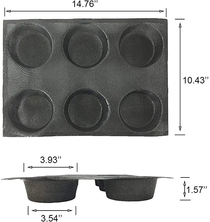 Silicone Bread Forms Non-stick 6 Cavities Round Hamburger Buns Silicone Perforated Bread Forms with Metal Meat Press