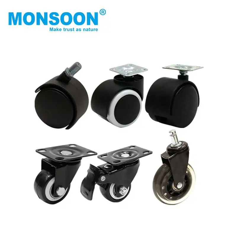 Pvc furniture chair nylon swivel 50mm pu caster wheels furniture plastic office chair caster caster wheel For School Trolley