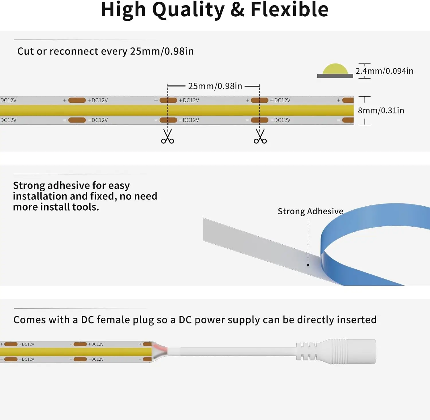 Высокое качество 5 В 12 24 220 2800 К-6500 К Rgbic Rgb Rgbw Cob светодиодные полосы 3 мм 8 10