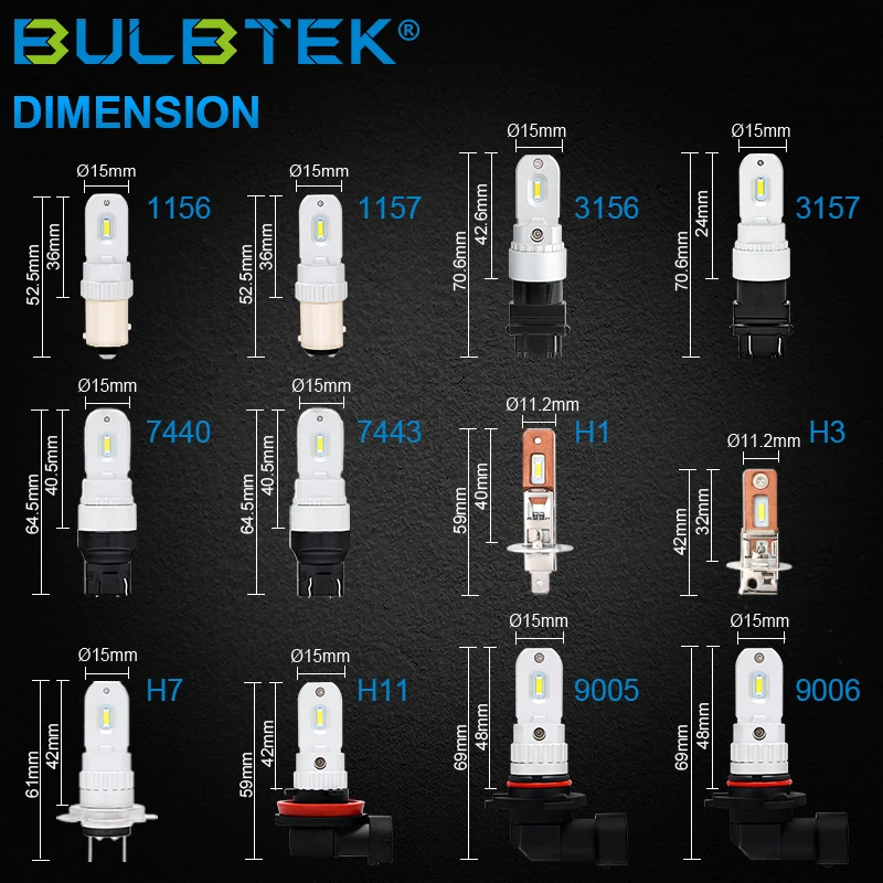 BULBTEK W1-1860-9005 Led Bulb Auto Parts High Power Super Bright 9005 LED Fog Lamp 6000K