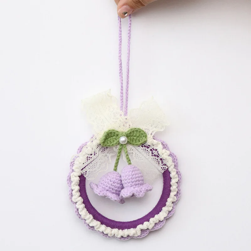 Crochet Knitted Flower Wreath Hanger for Home Door Wall Hanging Decorations Wool Knitting Floral Garland Party Festival Decor
