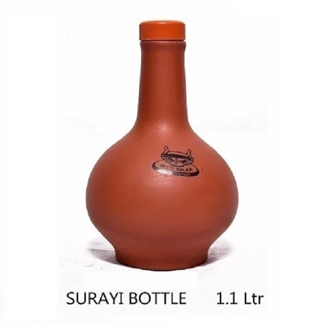 Clay Surahi water Bottle for Drinking Water Self Cooling Bottle Clay Water Bottle for School Office Outings