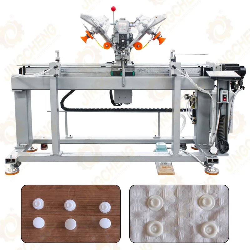 Raincoat press stud attaching fastening machine linear machine system