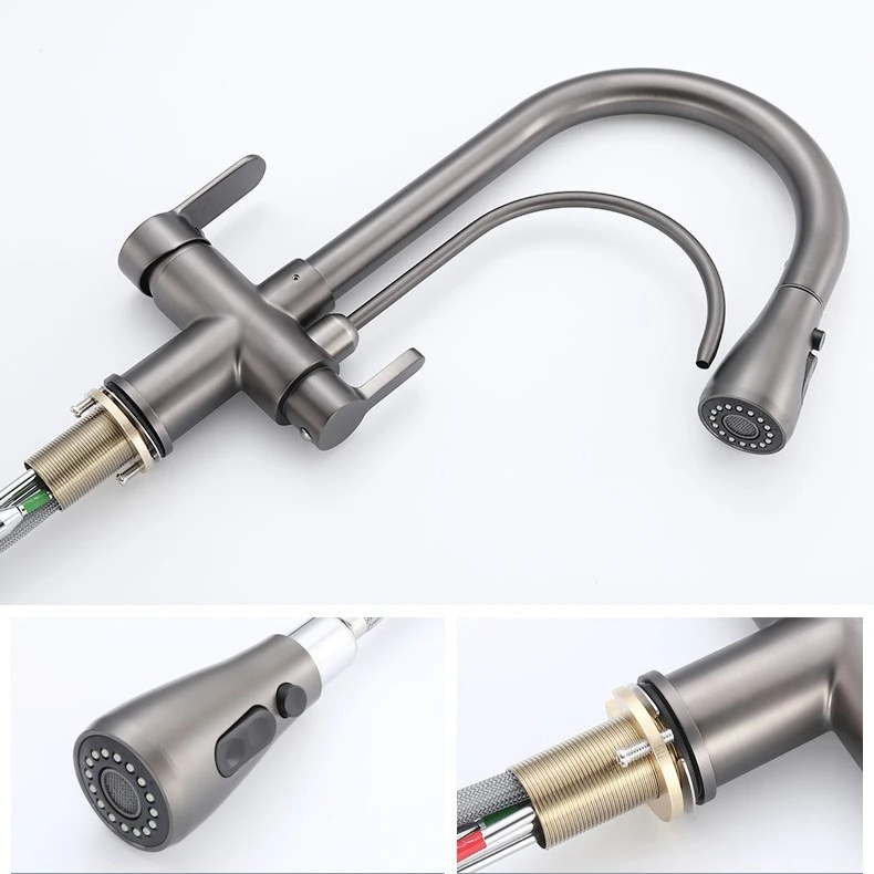 Grey Touch Filter Mixer Tap Solid Brass Hot Cold Kitchen Fixture Pull Out Taps Smart Sensor Touch Kitchen Faucet