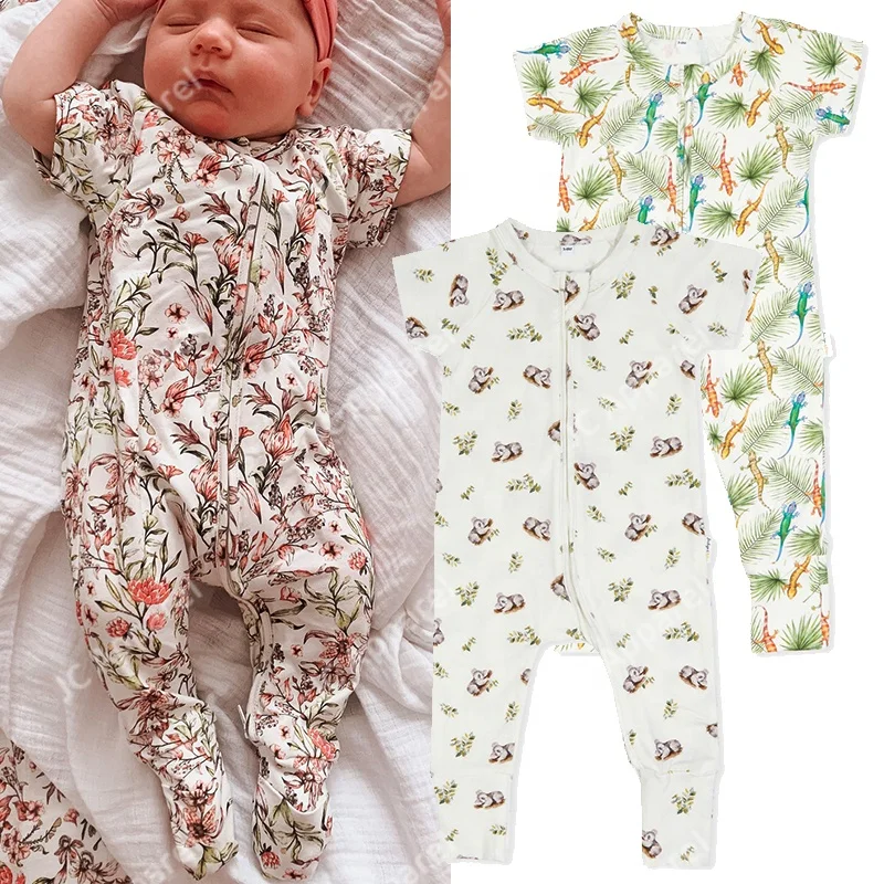 Custom printing pattern unisex Infant Jumpsuits toddler bodysuit newborn baby clothes rompers cute Bamboo baby pajamas