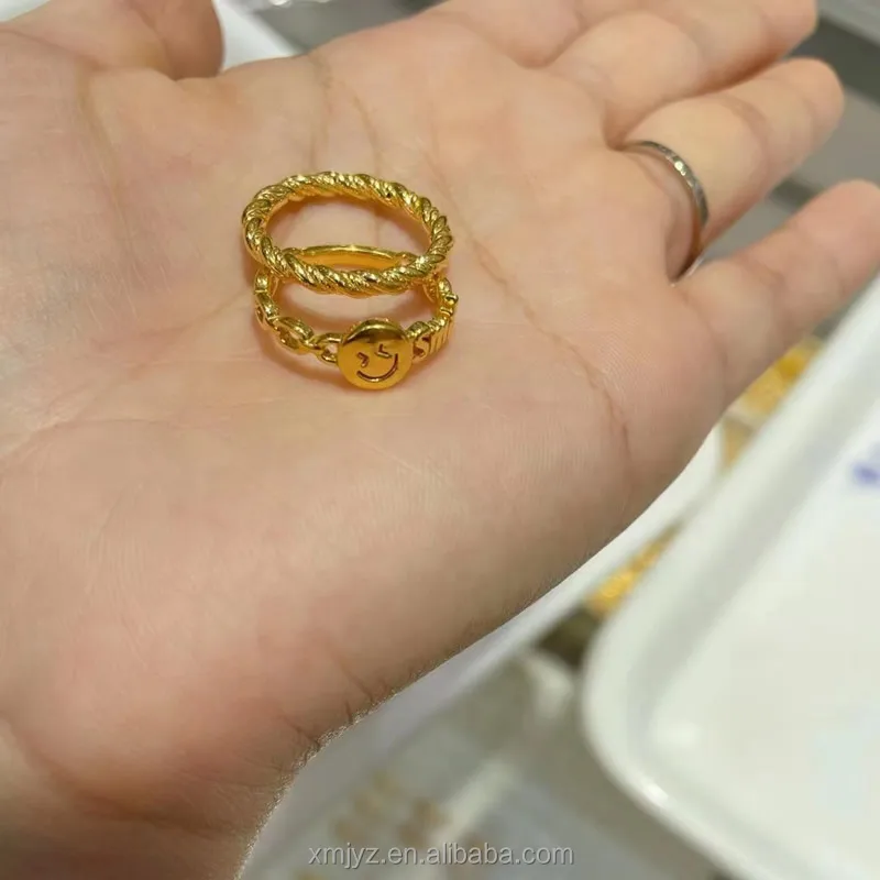 Certified In Stock Wholesale 5D Cyanide-Free Ring Multi-Ring Mouth Can Choose 999 Pure Gold Smiley Ring Fashion Versatile