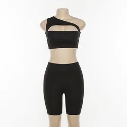 2022 Custom Logo Spring Off Shoulder Hollow Out Neon Color Crop Top High Waist Shorts Suits Casual Sporty Women 2 Piece Set