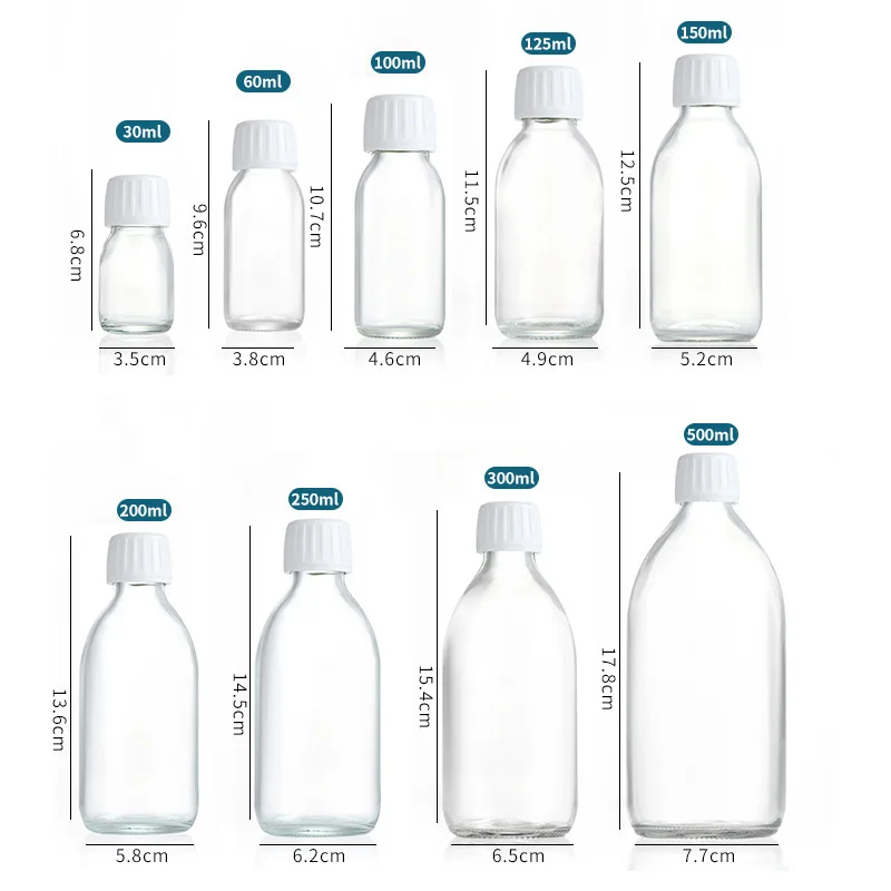 Custom 18mm 28mm BD series 30ml 60ml 120ml moulded Pharmaceutical clear glass bottle for medicine Pharmaceutical factory