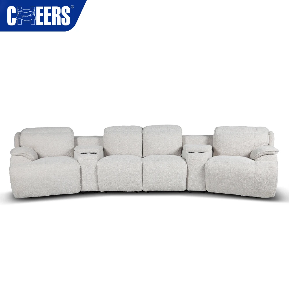 MANWAH CHEERS Power 4-Seater Modern Fabric Zero Gravity Sofa Set with Cup Holder and Storage Home Theater