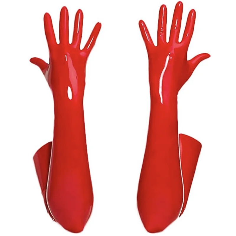Wholesale Long Leather Mittens Women PVC Gloves Black Red Leather Gloves