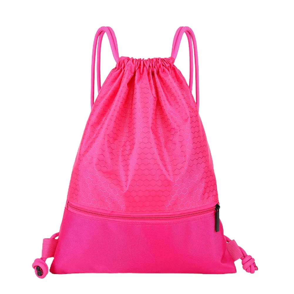 Custom Large String Sport Drawstring Polyester Nylon Backpack Bag With Zipper