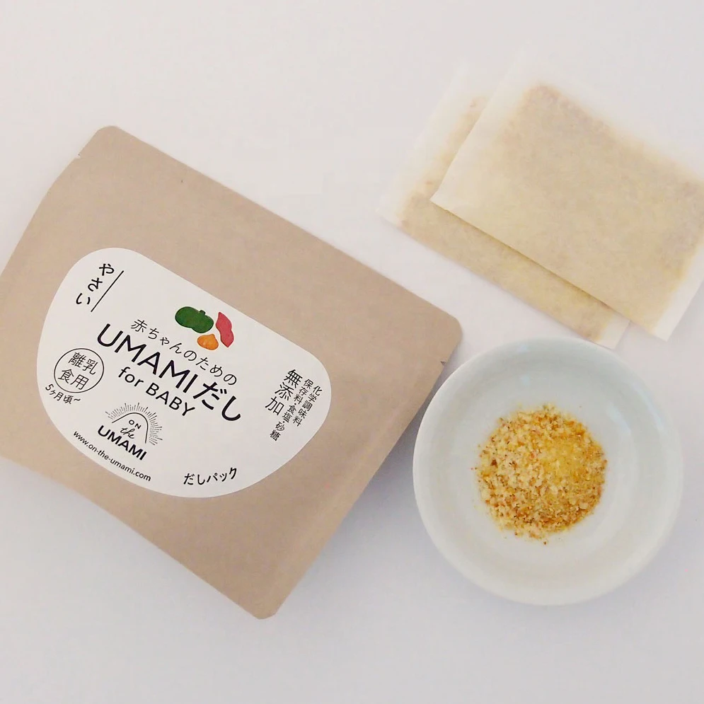Homemade Japanese Baby food with dried seafood broth in tea pack Umami Essential