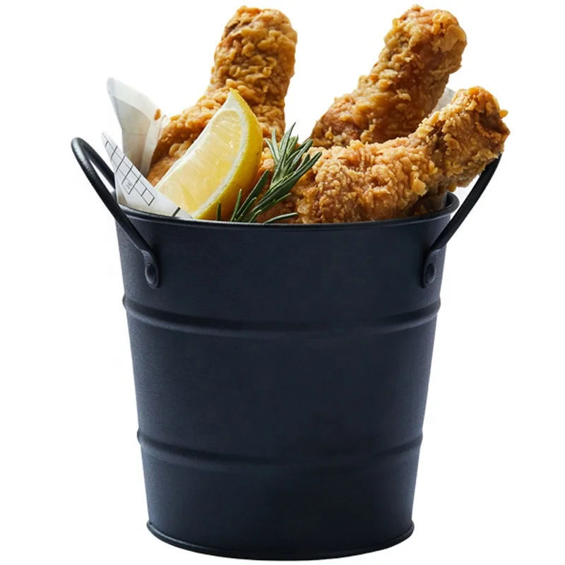 Wholesale stainless steel decorative snack storage bucket 600ml round metal mini sauce bucket candy french fries bucket