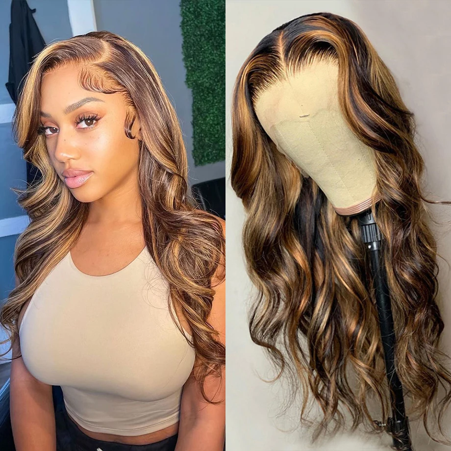 Cheap Human Hair Lace Front Wig with Low Price Highlighted Water Wave Wig Highlights Manufacturer in China with Brown Swiss Lace