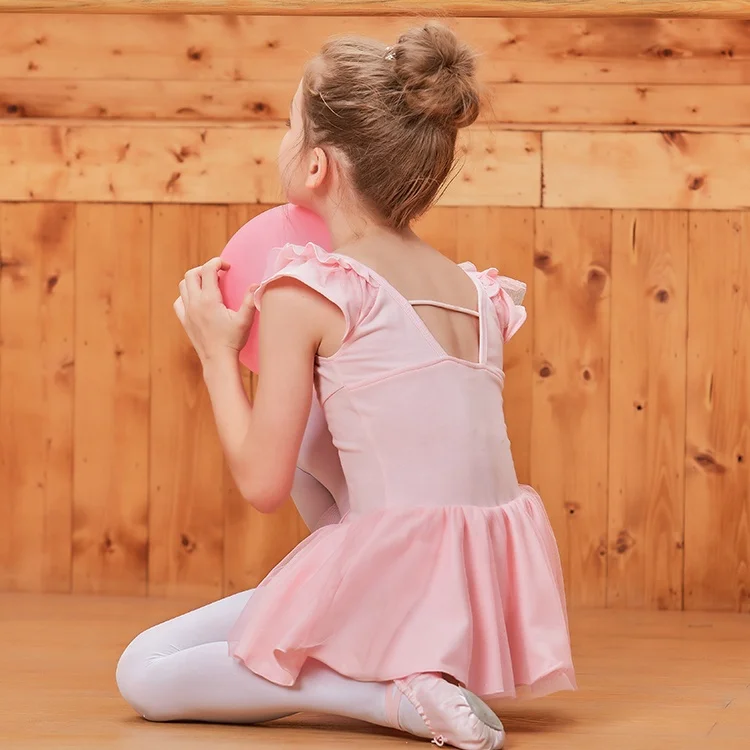 Accept custom high quality hot sale ruffled sleeve children ballet skirt gymnastics leotards training dancewear