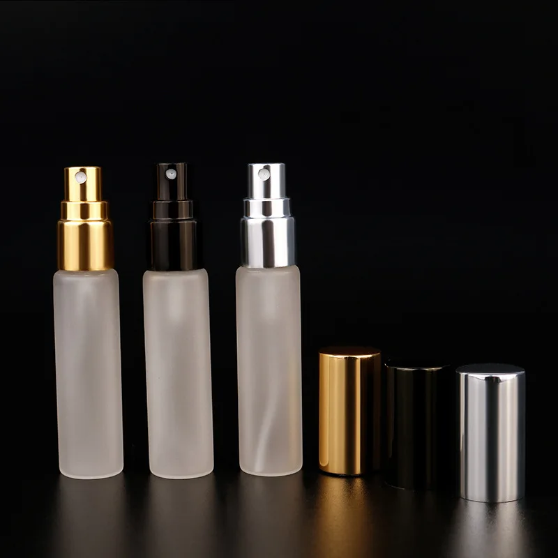 
100pcs/lot 10ml Frosted Vials High-quality Pump Spray Perfume Bottles Round Bottom Customized logo Frosted Glass Tube 