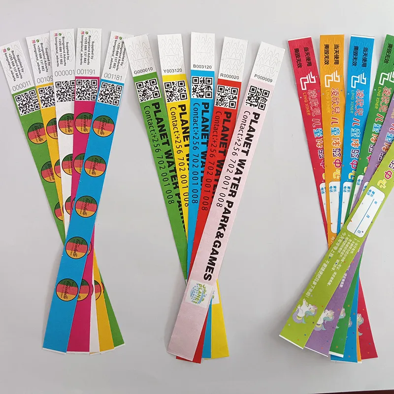 Custom Water Proof Disposable Gliding Tyvek Printable Paper Tickets wristbands ID Band For Events
