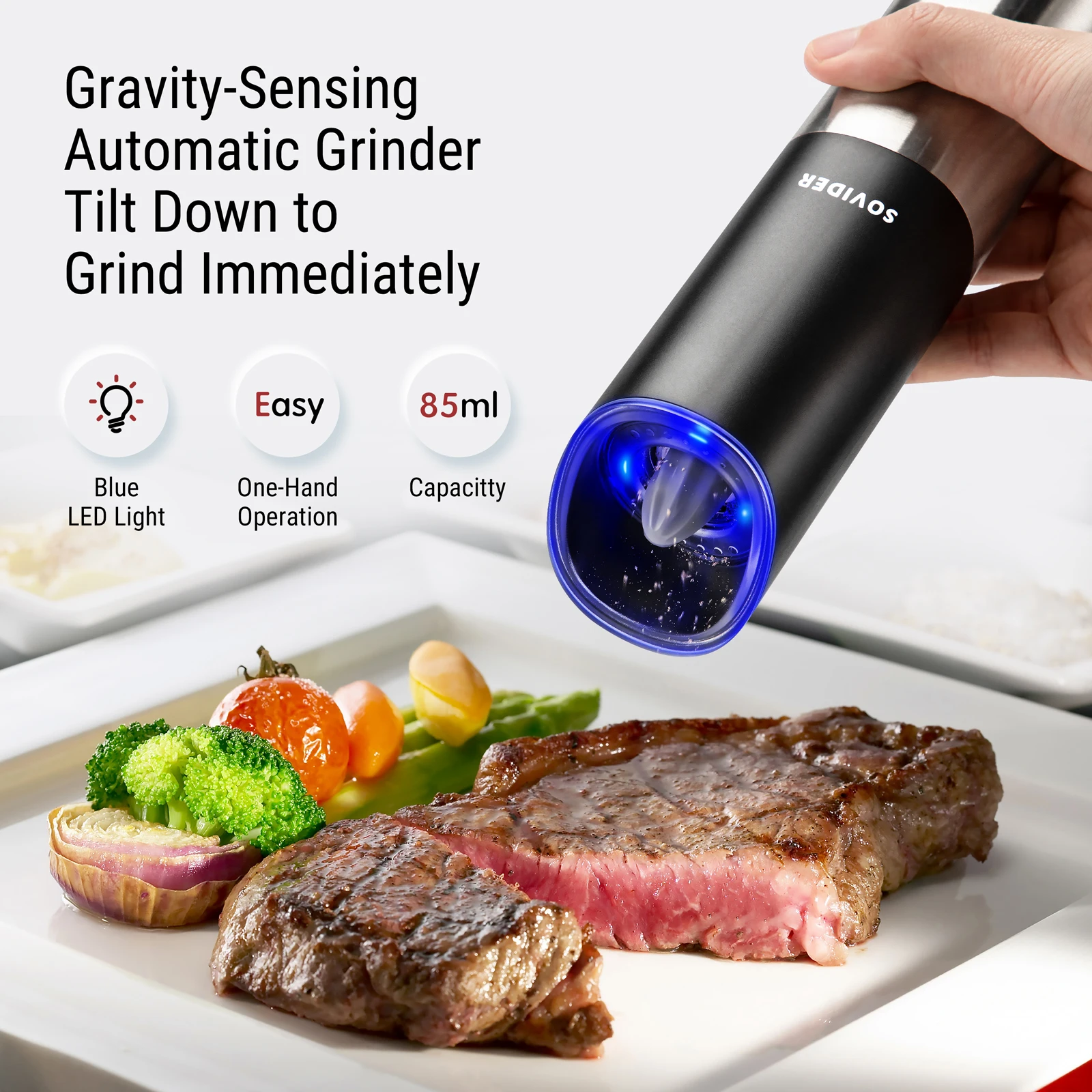 electric pepper grinder with Adjustable Coarseness, One-Hand Operation, Ideal Salt and Pepper Grinder in the Kitchen