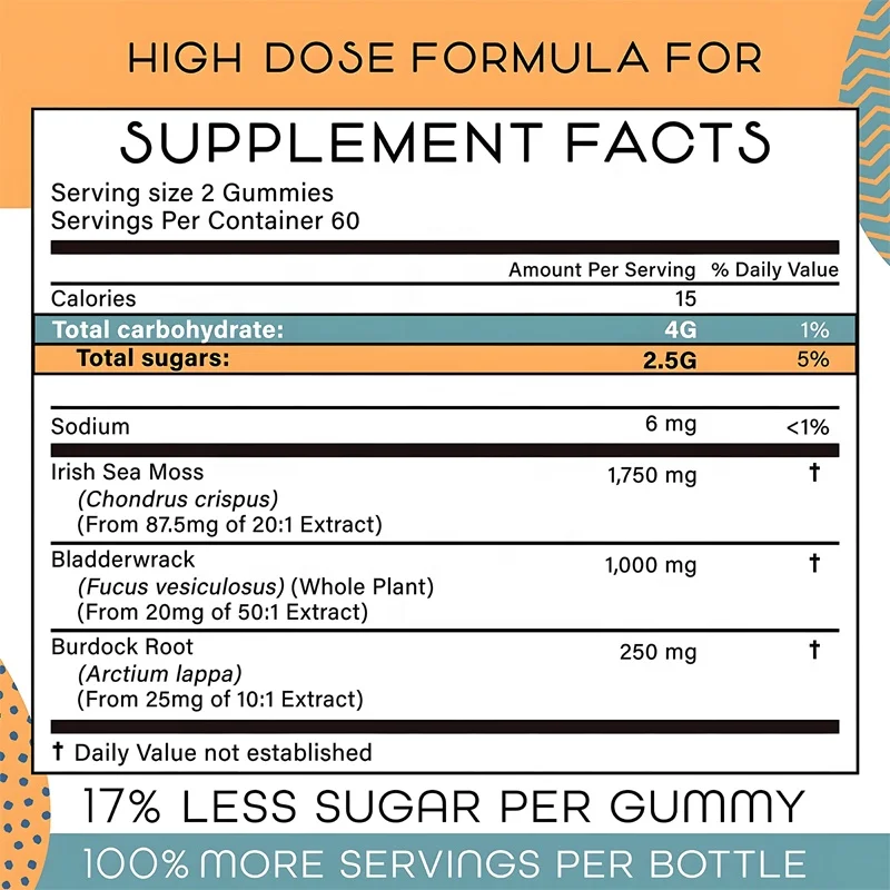100% Natural Private Label Organic Irish Bulk Bladderwrack Burdock Root Vegan Sea Moss Gummies