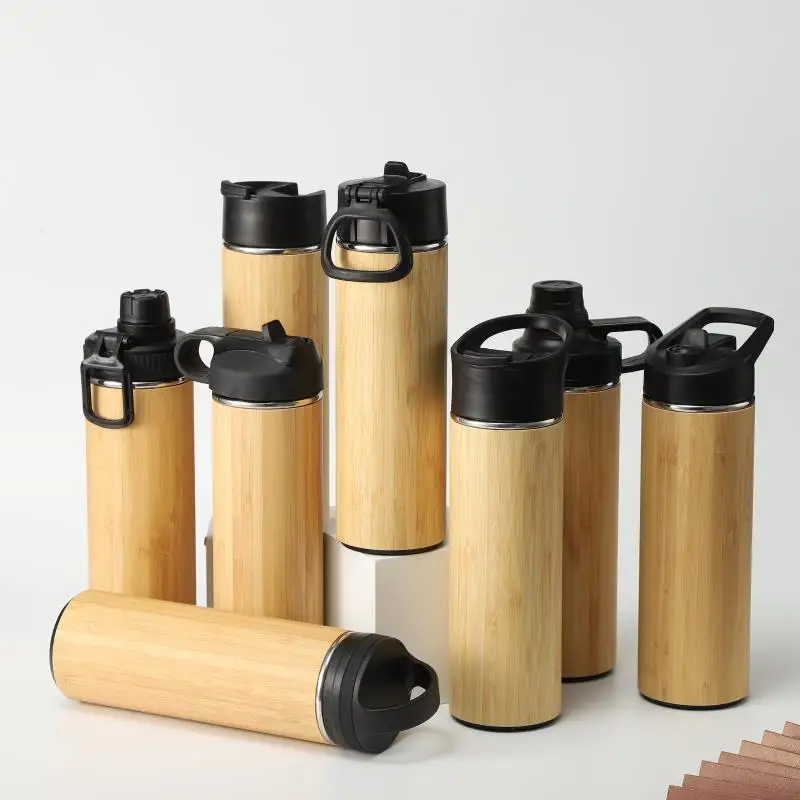 450/500ml Wholesale New Bamboo Coffee Mug Cup Stainless Steel Water Bottle Thermos Flask Men Women Custom Business Gift Logo Cup