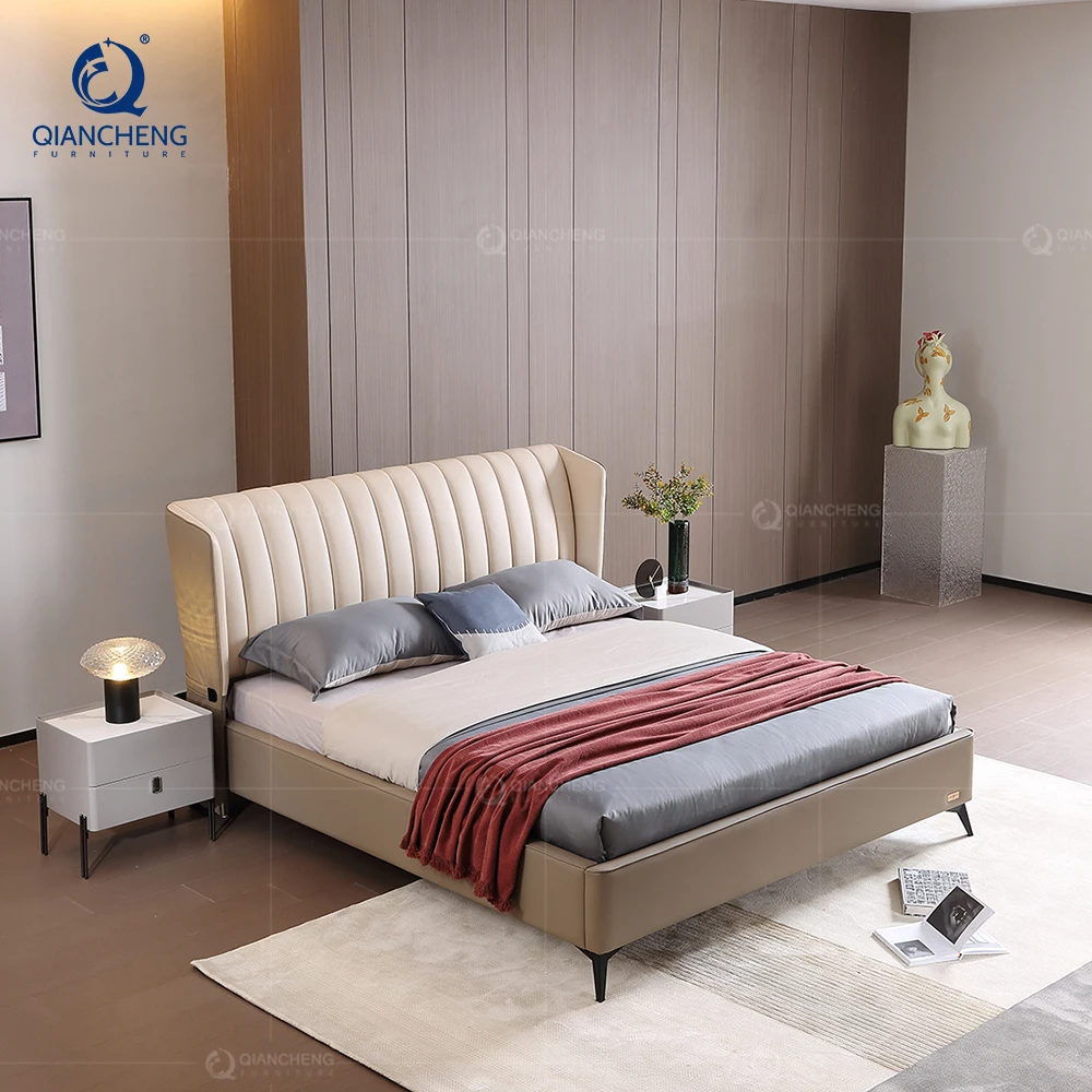 Modern Minimalist Furniture Vertical Striped Leather Bed China Modern 5 Star Holiday Inn Luxury Hotel bedroom Furniture For Sale