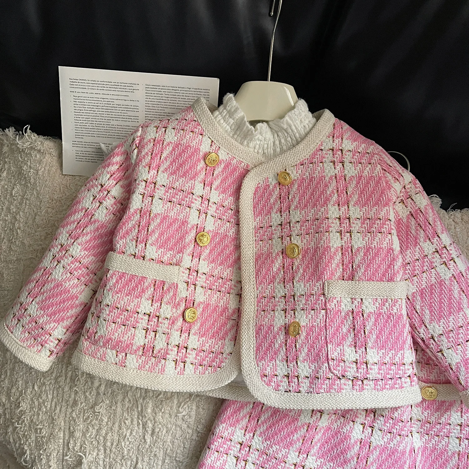 Autumn and winter new college-style children clothing Western-style thickened quilted two-piece set small fragrance suit