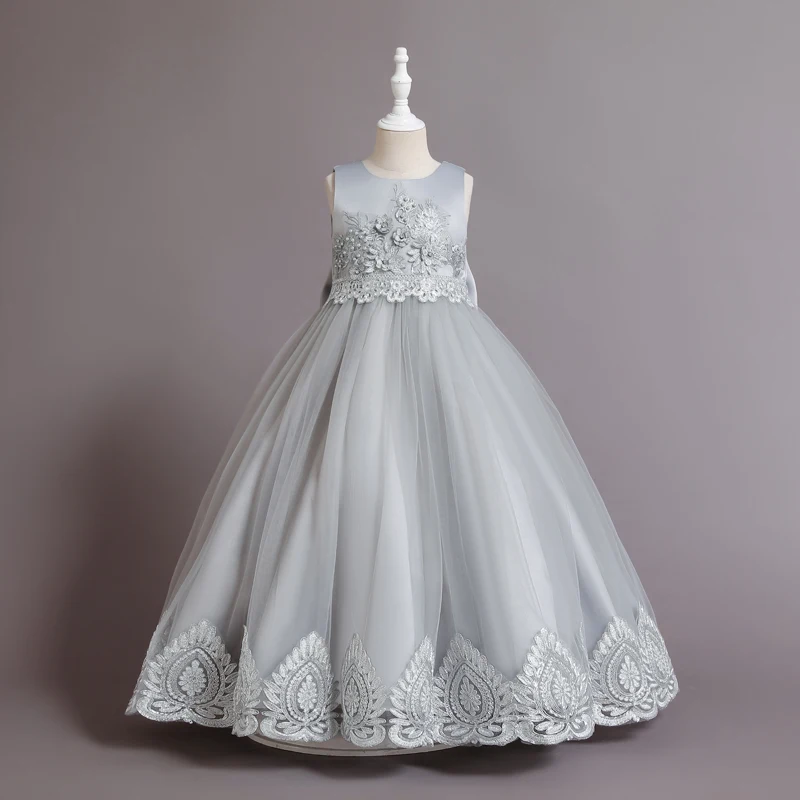 New Fashion Kids Wedding Party Dress Long Tailing Girl Ball Gown 12 Years Wear WR003