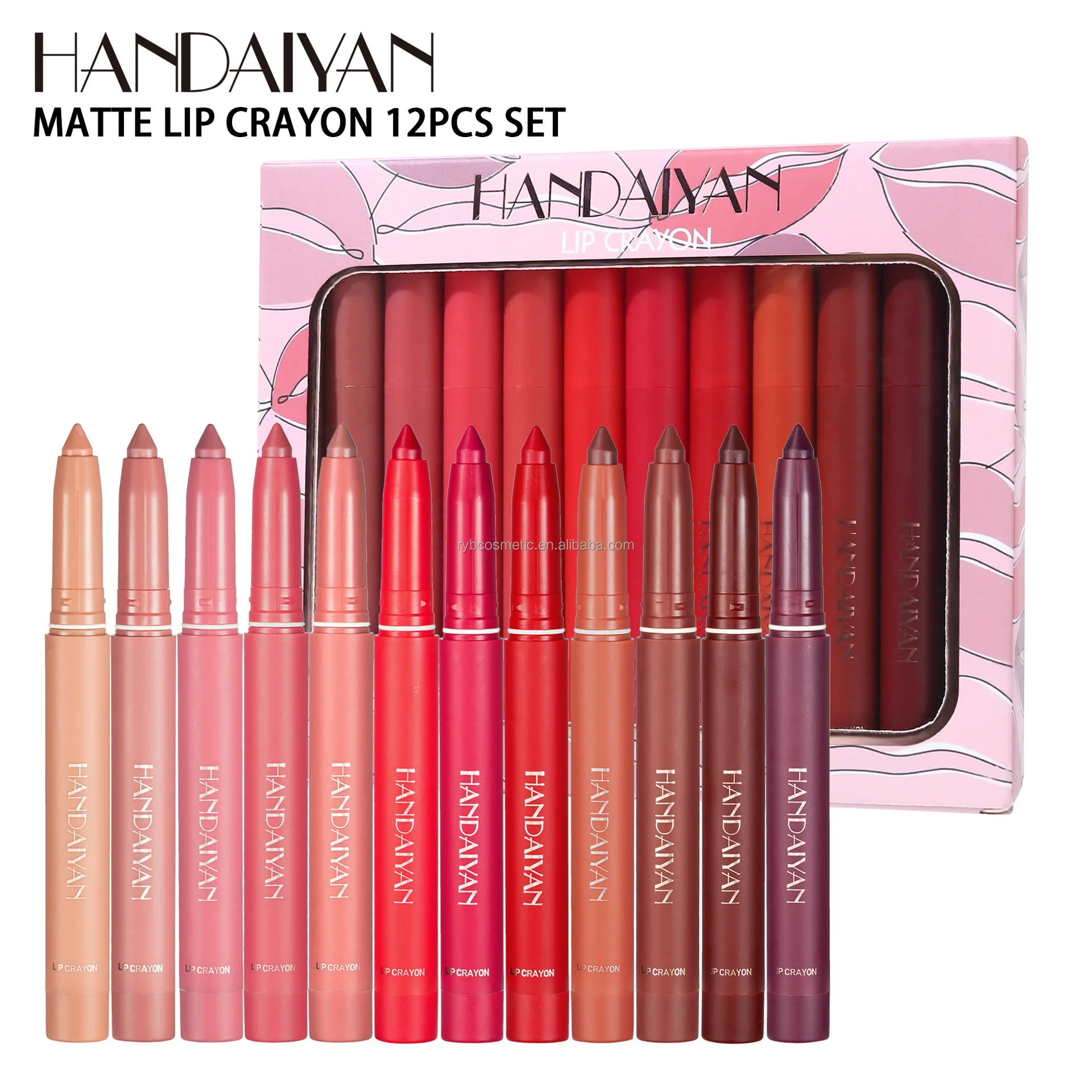 HANDAIYAN 12 color lipstick pen lip liner set rotating and cutting dual-use not easy to fade not easy to dip the cup K1